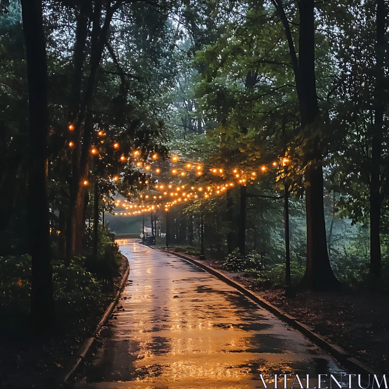 Peaceful Rainy Night in the Forest AI Image