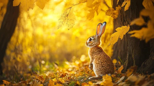 Golden Autumn Rabbit Portrait