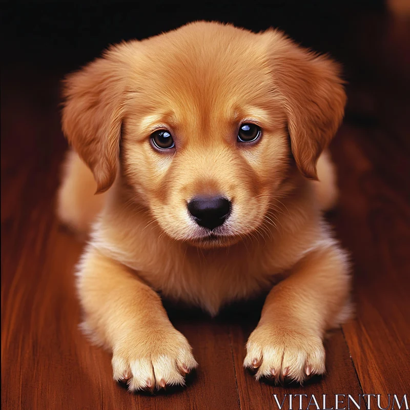 Cute Golden Puppy with Innocent Eyes AI Image