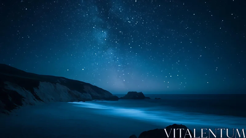 AI ART Coastal Night Scene with Starry Sky