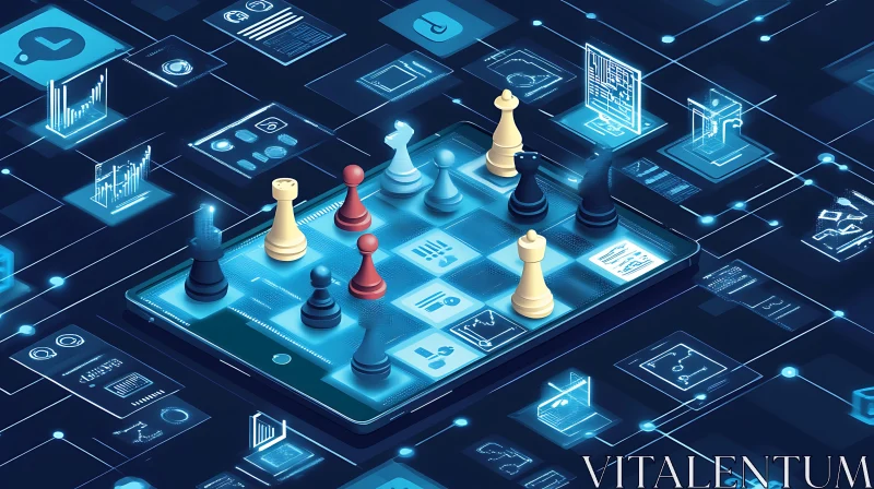 Isometric Chessboard with Tech Icons AI Image