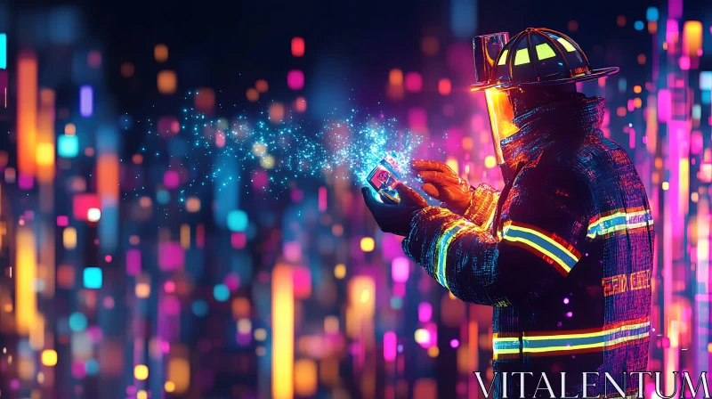 AI ART Neon City Firefighter