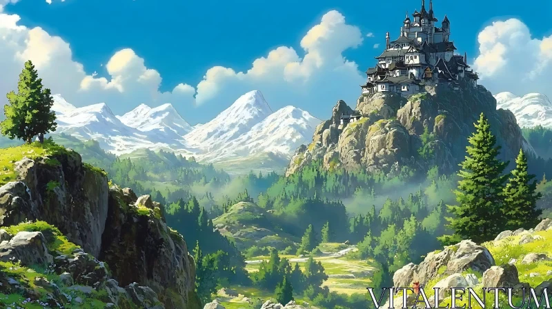 AI ART Picturesque Mountain Castle Scene