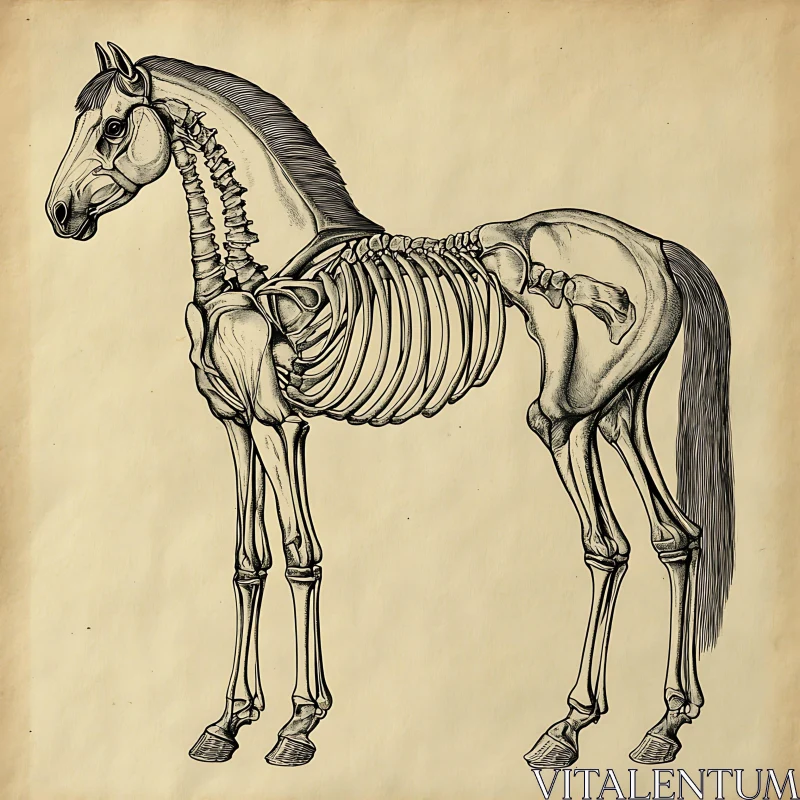 AI ART Antique Horse Skeleton Illustration