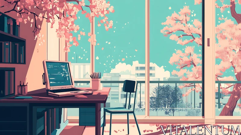 AI ART Anime Style Room with Pink Tree