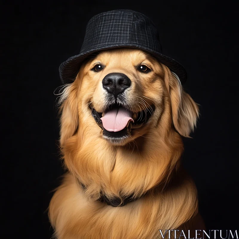 Golden Retriever Smiling in Black Hat AI Image