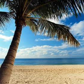 Seascape with Palm Tree and Blue Sky