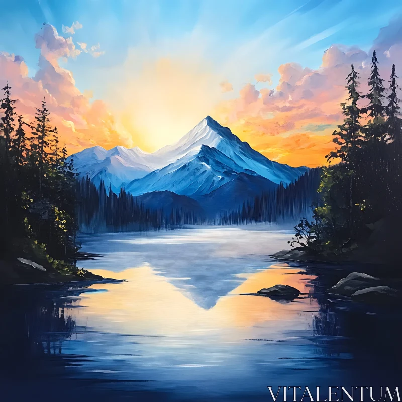 AI ART Tranquil Mountain Lake Reflection Art