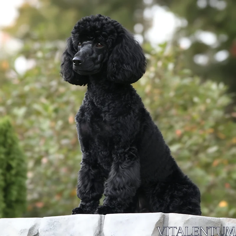 Black Poodle in Outdoor Setting AI Image