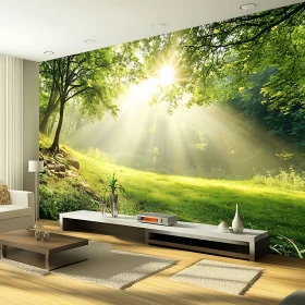 Sunlit Forest Scene for Home Decor