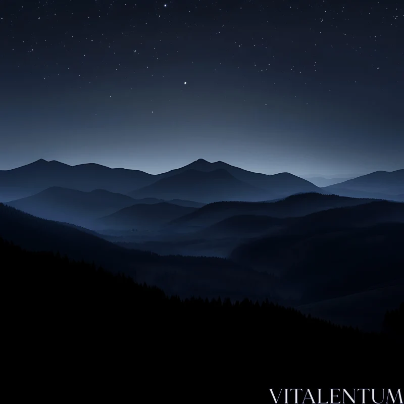 Mountains at Night Under Stars AI Image