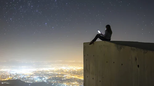 Night Scene with Woman and City Lights