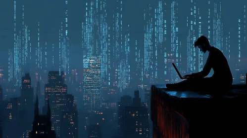 Rooftop Programmer in Futuristic City