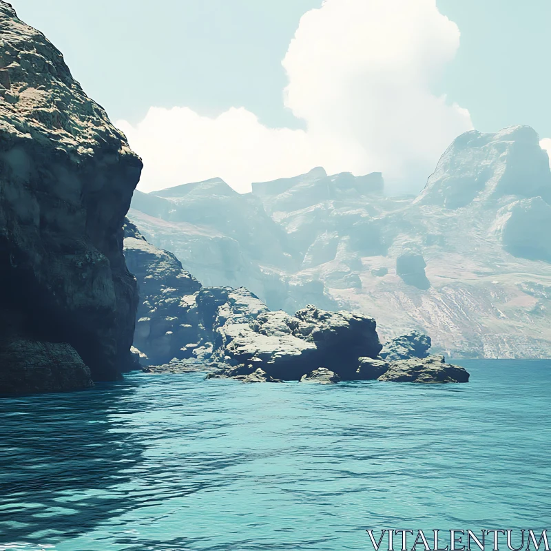 Tranquil Seascape with Rocky Cliffs AI Image