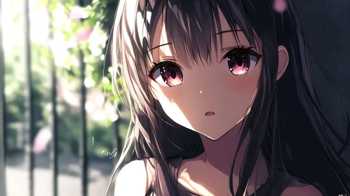 Beautiful Anime Girl with Dark Hair and Pink Eyes