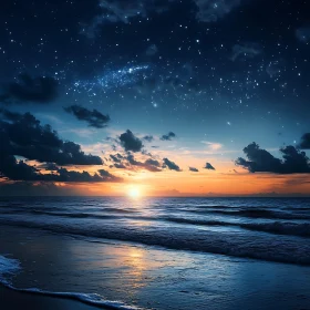 Seascape at Dusk: Stars and Sunset