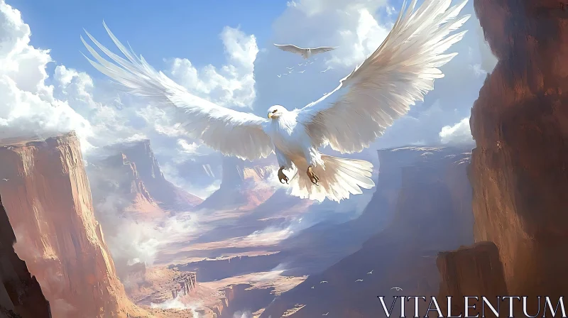 White Eagle Soaring in Canyon Sky AI Image