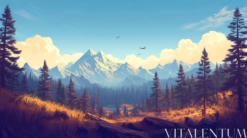 Scenic Mountain Landscape with Pine Trees AI Image