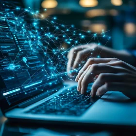 Typing on Laptop with Network Overlay