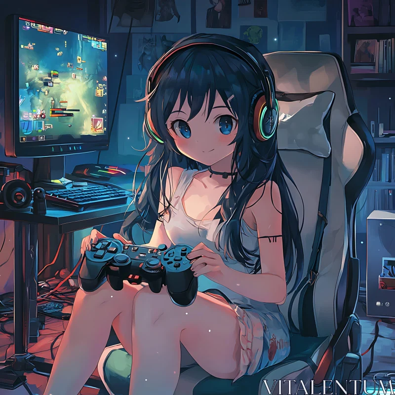 Gamer Girl in Anime Style AI Image