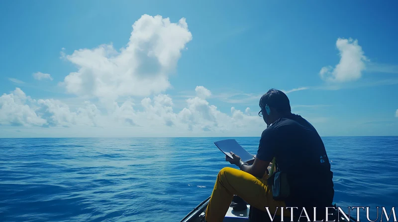 AI ART Man on Boat in the Middle of the Ocean