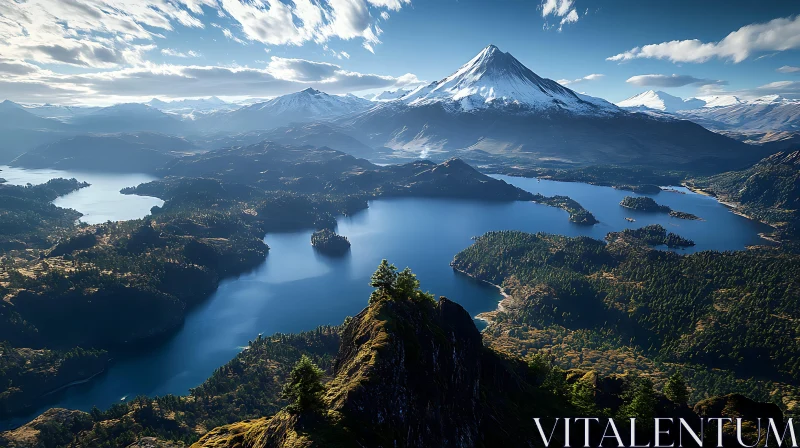 Serene Mountain and Lake Vista AI Image