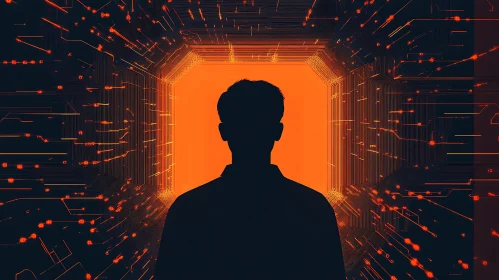 Man Silhouette with Digital Circuit Background