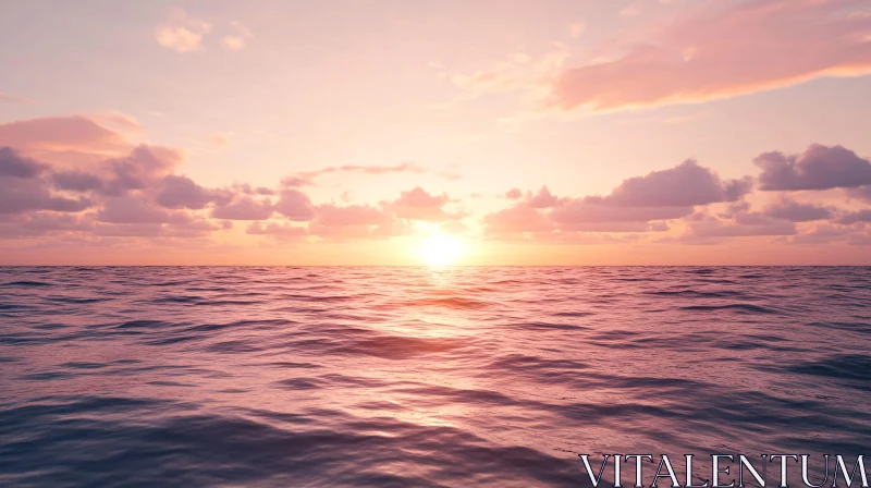 Ocean Sunset with Golden Sky and Gentle Waves AI Image