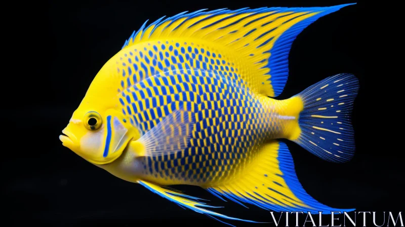 Stunning Angelfish in Azure and Yellow Against a Dark Backdrop AI Image