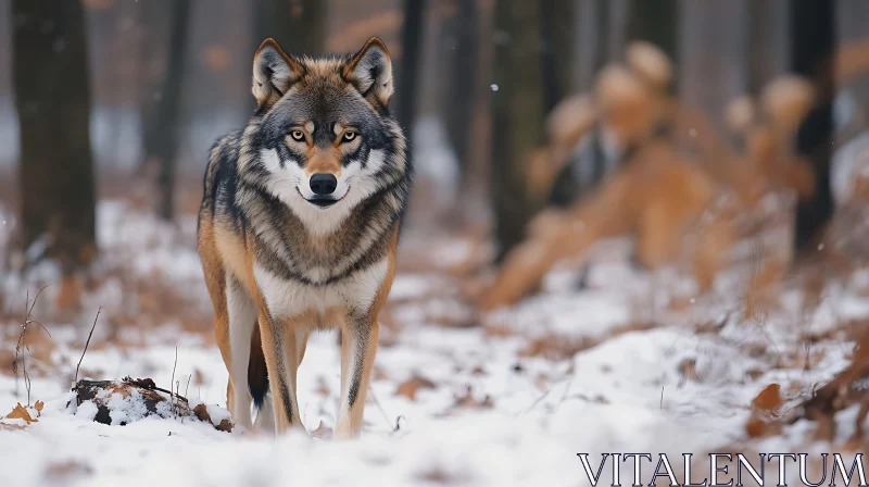 Winter Wolf Portrait in the Woods AI Image