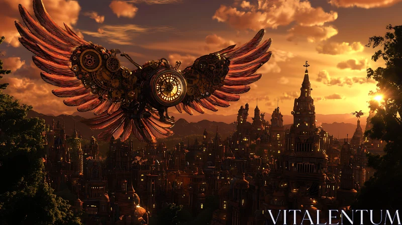 AI ART Mechanical Owl in Steampunk Metropolis