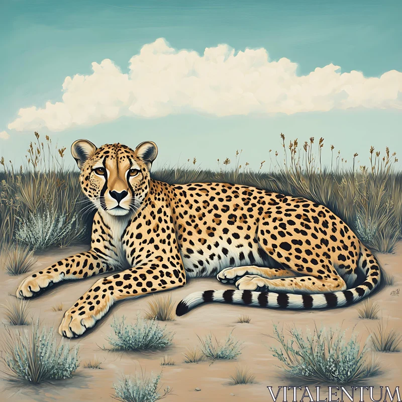 Cheetah Lounging in the Savanna AI Image