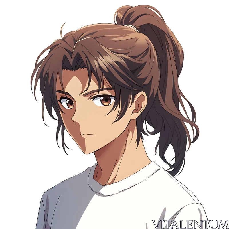 Anime Character with Brown Hair and White Shirt AI Image