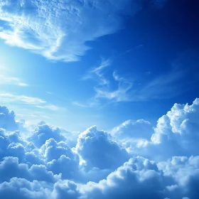 Fluffy Clouds in Azure Sky