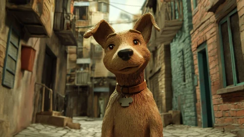 Animated Dog in Cityscape Setting