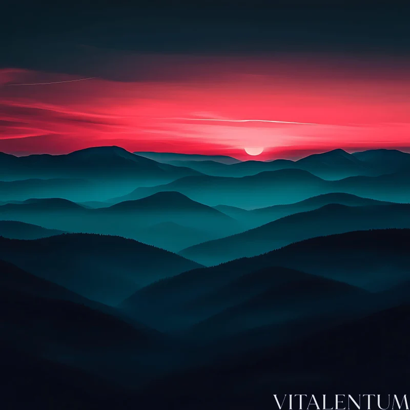 AI ART Scenic Sunset Over Mountain Peaks