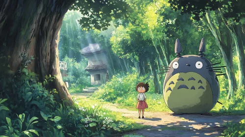 Enchanting Anime Forest with Mysterious Creature