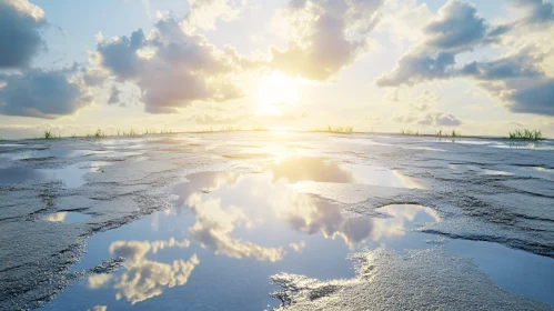 Sunset Puddle Reflections