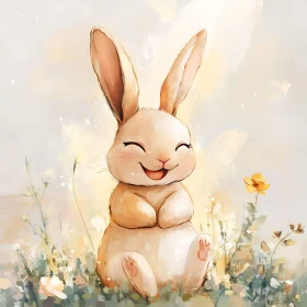 Smiling Rabbit in Flower Meadow