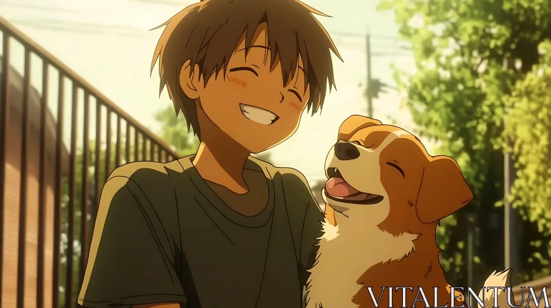 AI ART Anime Friendship: Boy and Dog