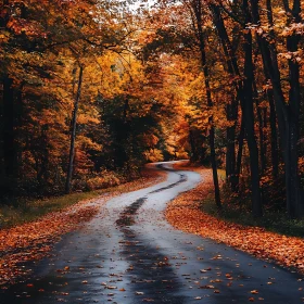 Winding Path through Colorful Autumn Forest