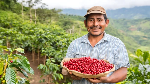 Coffee Farmer with Freshly Picked Cherries