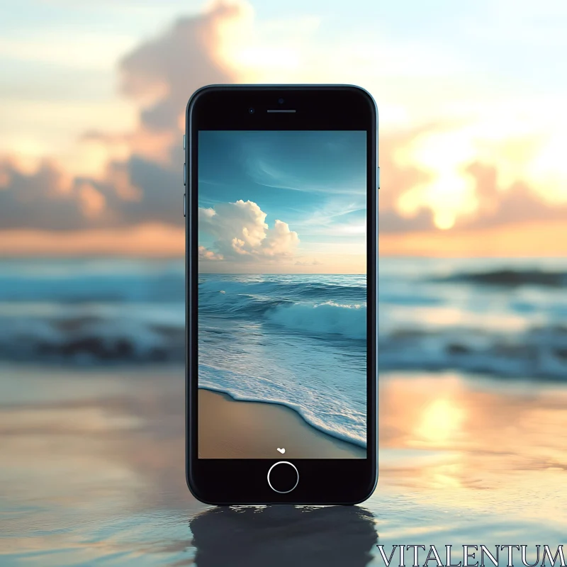 Smartphone Beach Reflection AI Image