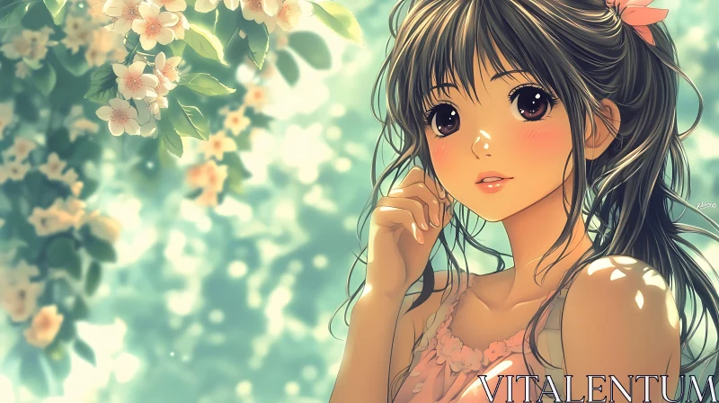 Anime Girl with Flowers and Soft Light AI Image