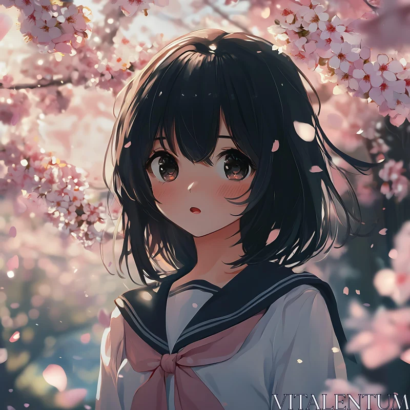 Cherry Blossom Anime Girl AI Image