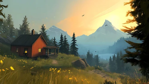 Mountain Cabin Sunset View