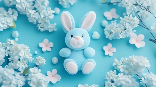 Blue Bunny with Floral Arrangement