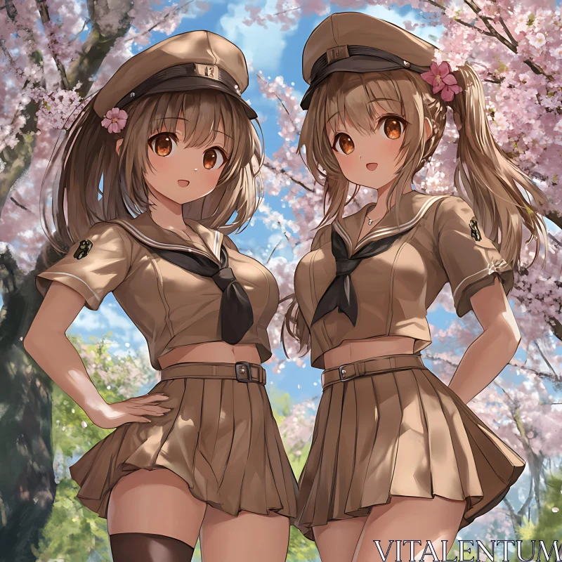 AI ART Springtime Anime Girls with Cherry Blossoms