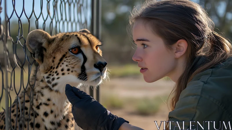 Intimate Encounter: Woman and Captive Cheetah AI Image