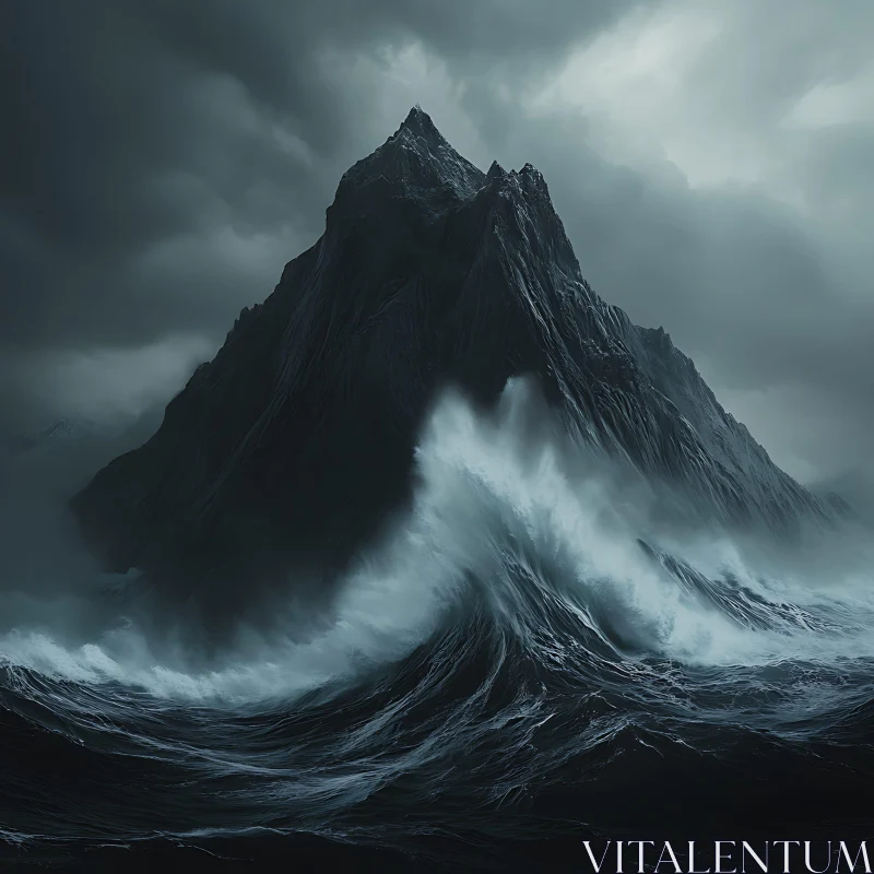 Stormy Ocean and Mountain View AI Image